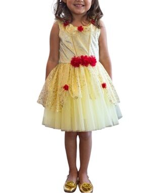 LITTLE ADVENTURES  Yellow Beauty Princess Belle Dress Up Halloween Costume -5-7Y